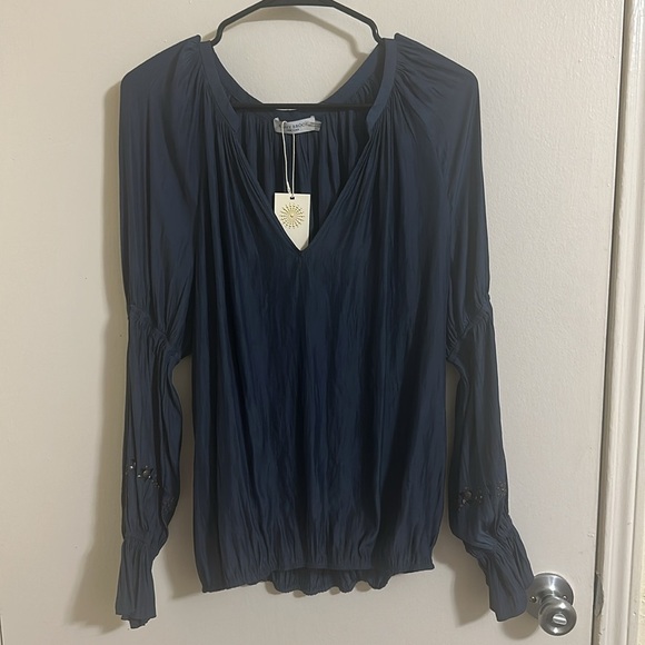 NWT Ramy Brook Navy Boho Studded Long Sleeve Blouse - Picture 2 of 6